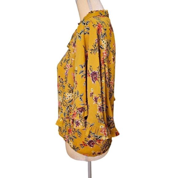Zara Women modest mustard yellow bell sleeved with floral print blouse. Size M. - Picture 2 of 7